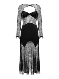 Nina Ricci - Open Neck And Long Sleeves In Lace And Satin Long Dress