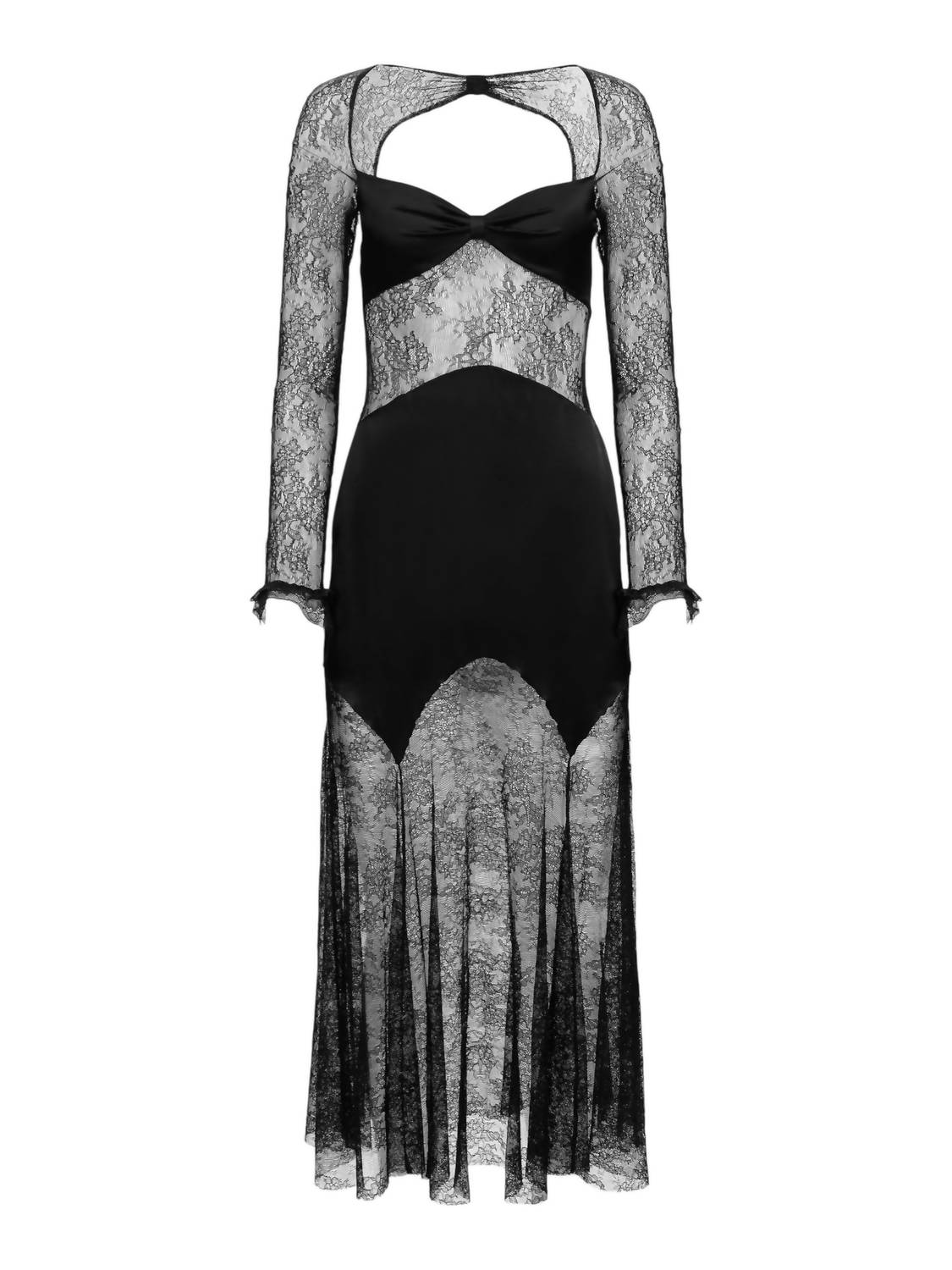 Nina Ricci - Open Neck And Long Sleeves In Lace And Satin Long Dress