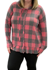 Honeyme - Plaid Long Sleeve Hooded Top