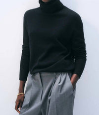 White + Warren - Cashmere Rib Trim Easy Turtleneck Sweater