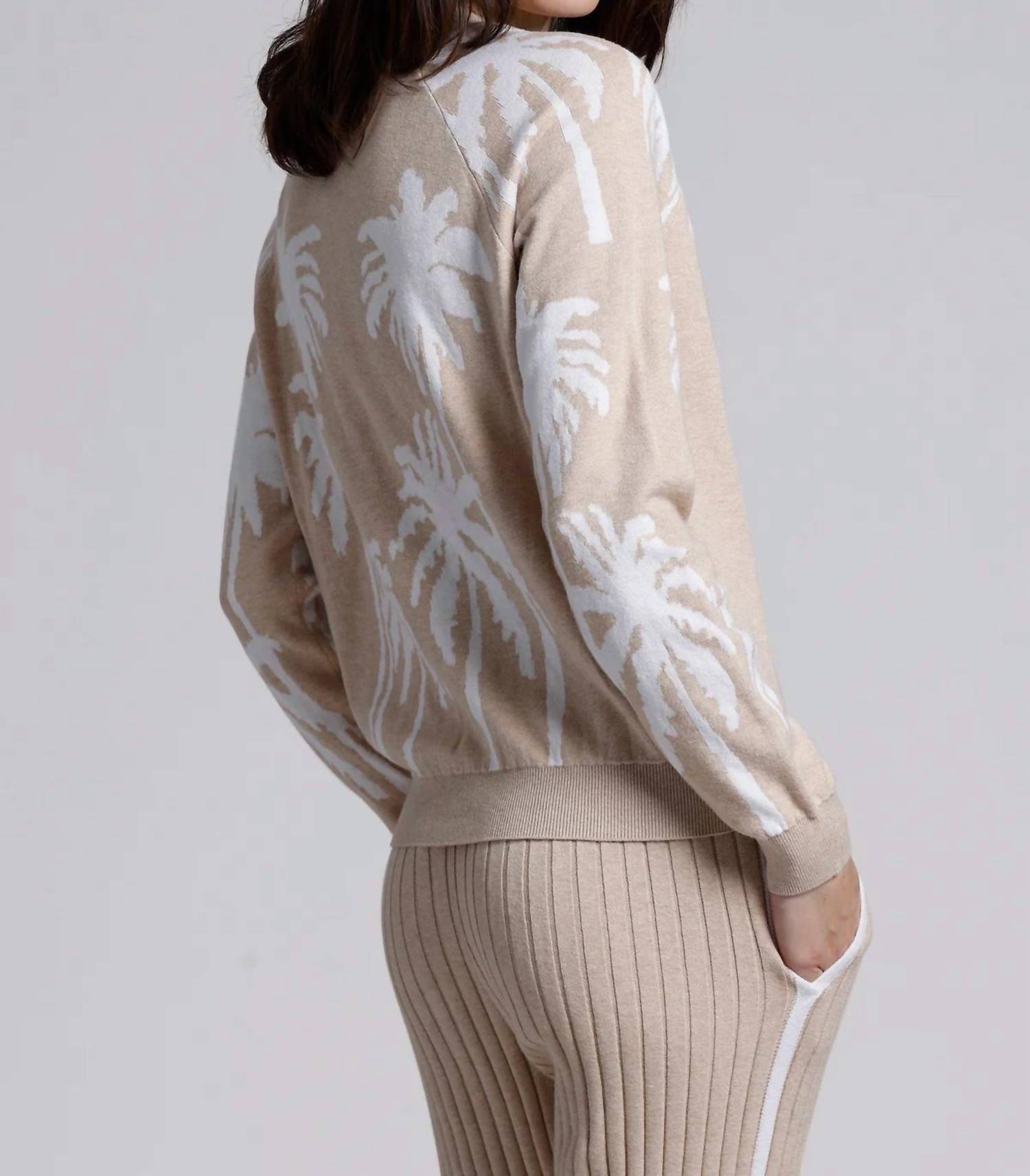Minnie Rose - Cotton Cashmere Palm Tree Reversible Crew Sweater