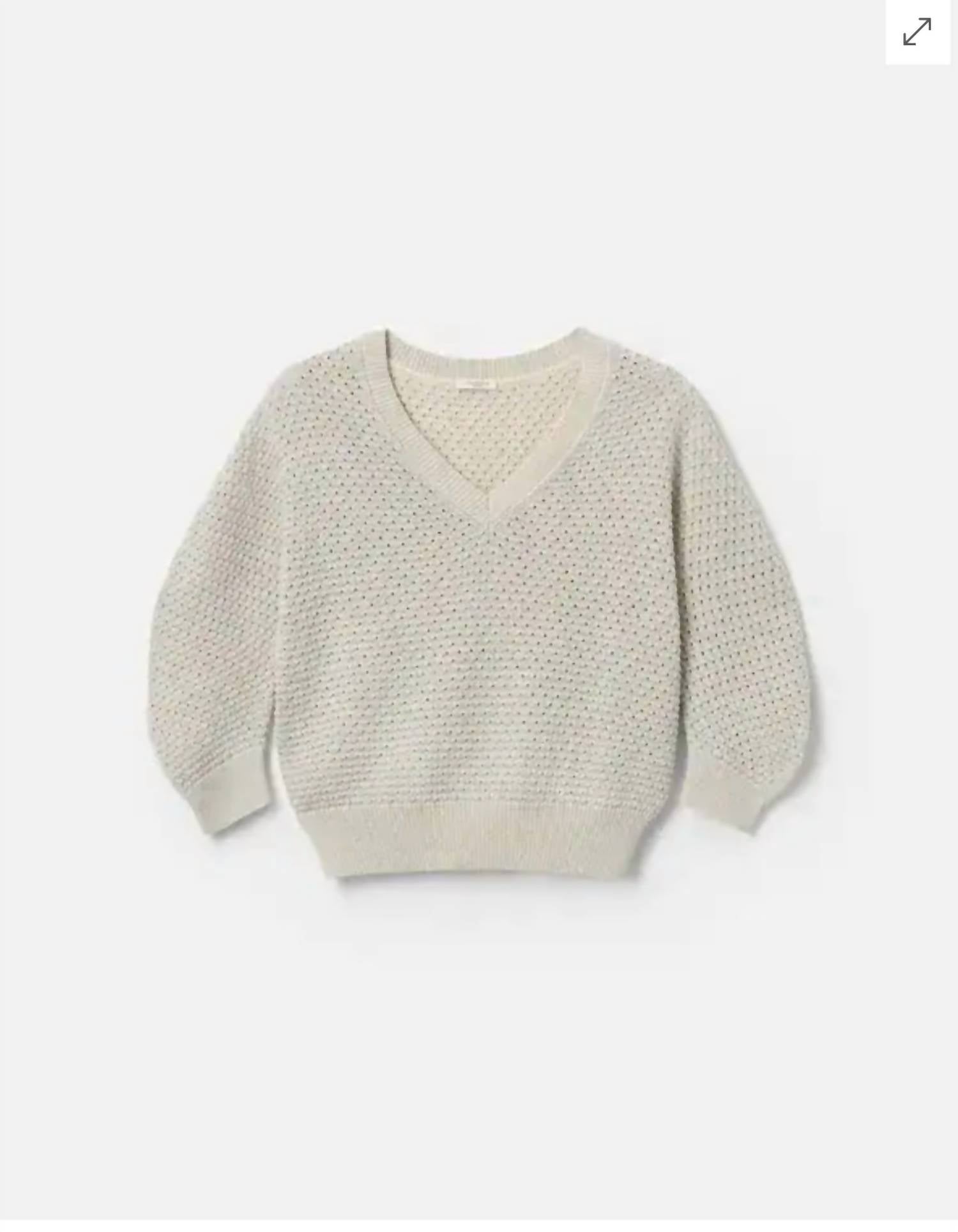 Lafayette 148 Women's Sequin Vneck Sweater in pebble metallix - women's sweater
