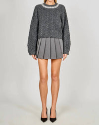 Endless Rose - Jewel Embroidered Cable Knit Chunky Sweater