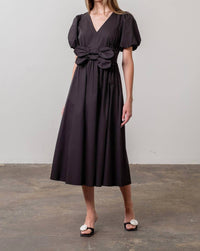Moon River - Moon River Puff Sleeve Midi Dress