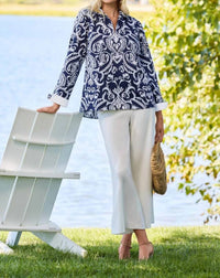 Foxcroft Agnes Printed Damask Long Sleeve Shirt in blue - women's shirt - view 4