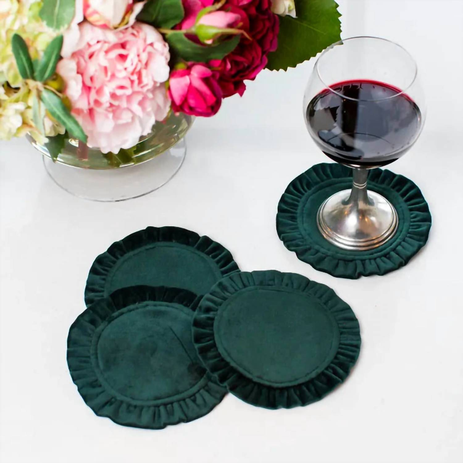 ARTE ITALICA Velvet Coaster Set in forest green - item