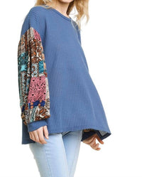 Umgee - Paisley Print Waffle Knit Top