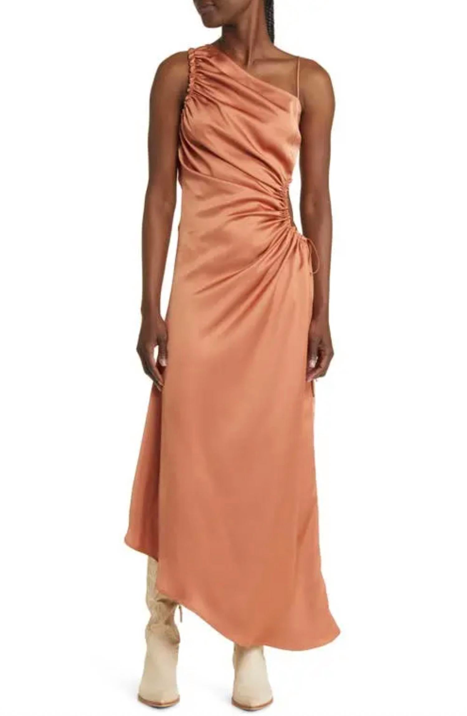 Moon River - Ruched Asymmetric Satin Maxi Dress