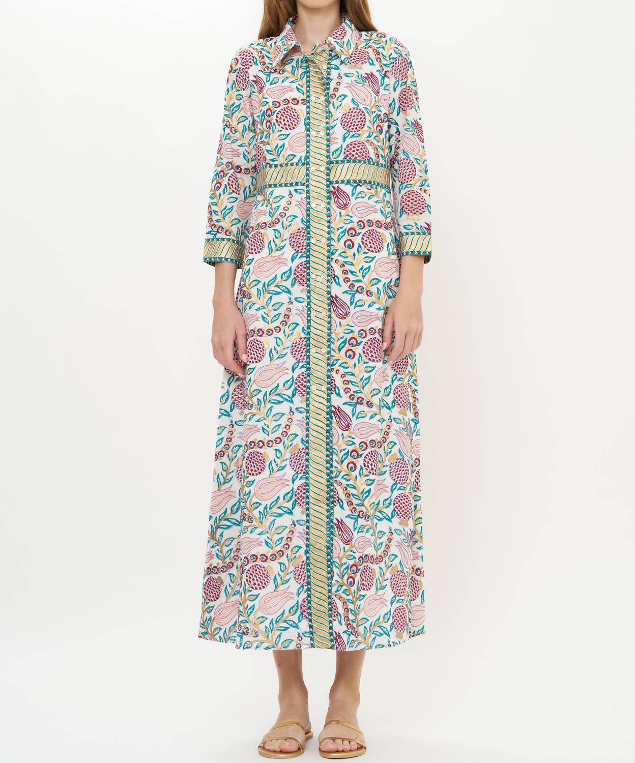 Oliphant Maxi Tupi Shirt Dress in teal - women's dress