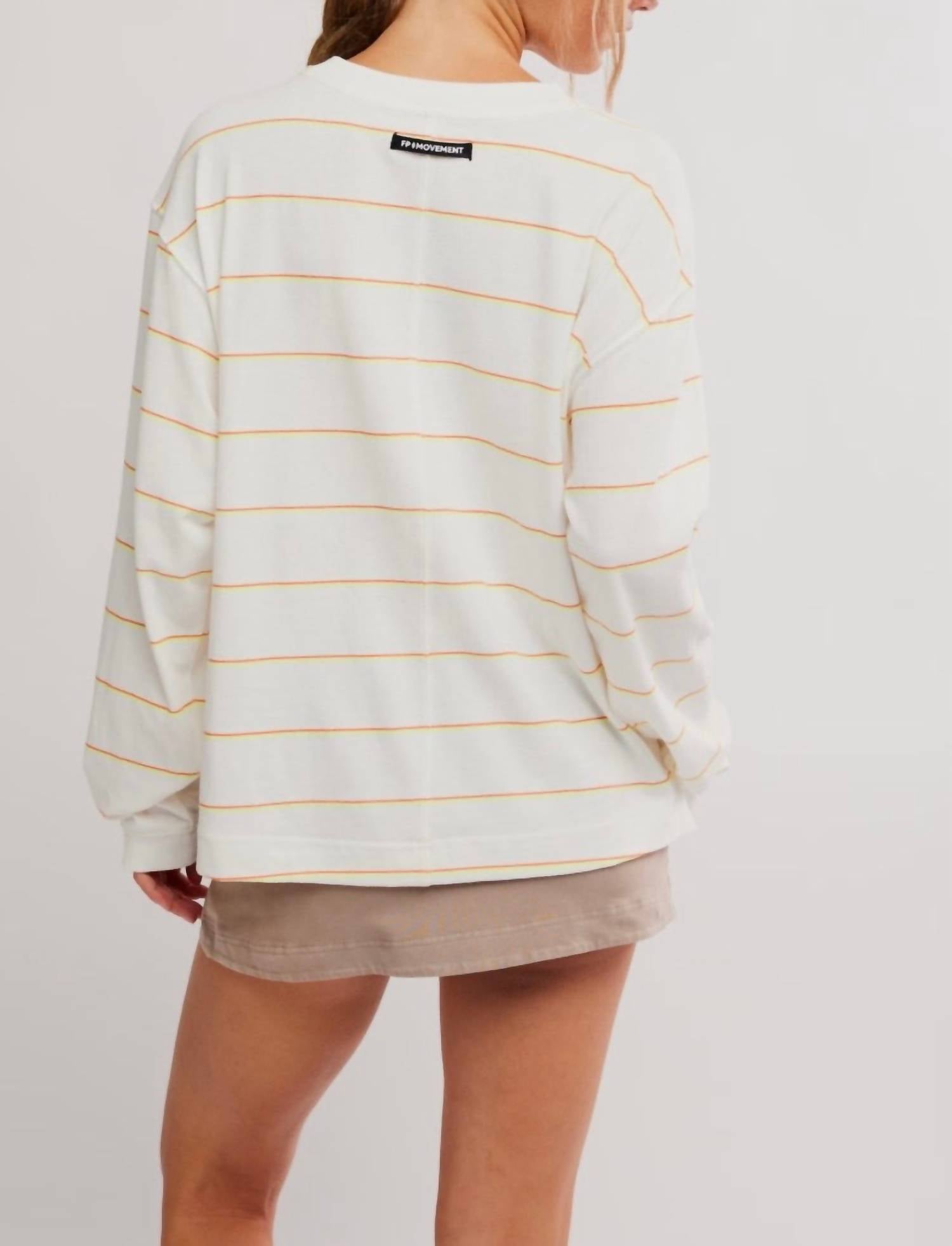 Free People Printed Hustle Layer Awning Long Sleeve Top in striped ivory - women's long sleeve top - alternate view
