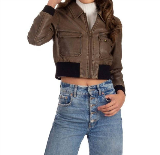 Lee - Crop Faux-Leather Bomber Jacket