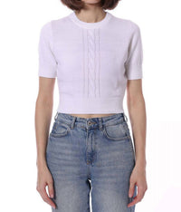 Minnie Rose - Pre-loved Cashmere Short Sleeve Cropped Center Cable Sweater