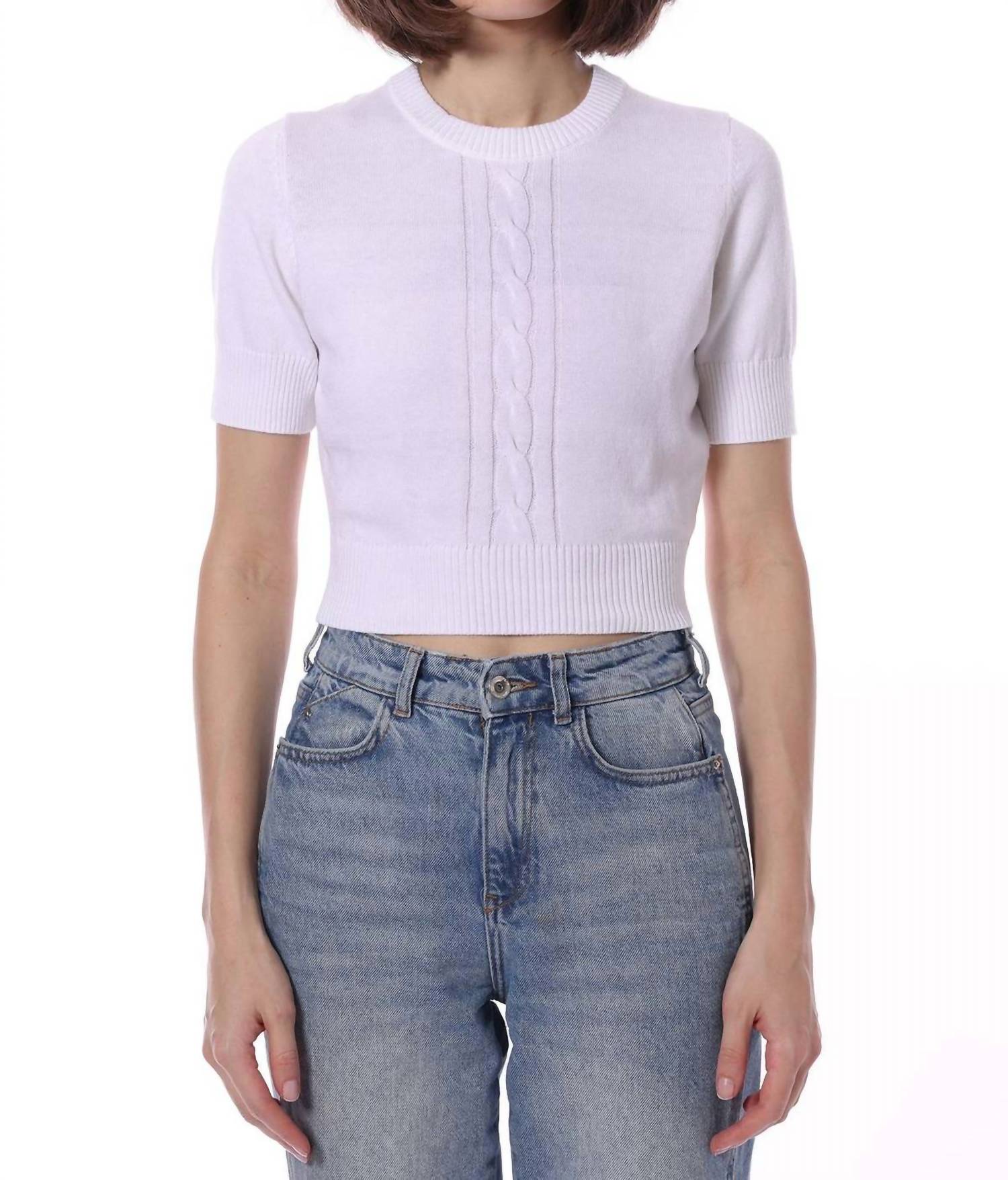 Minnie Rose - Pre-loved Cashmere Short Sleeve Cropped Center Cable Sweater