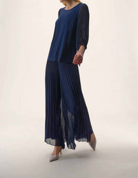 Joseph Ribkoff - Scoop Neck Long Pleated Sleeves Top