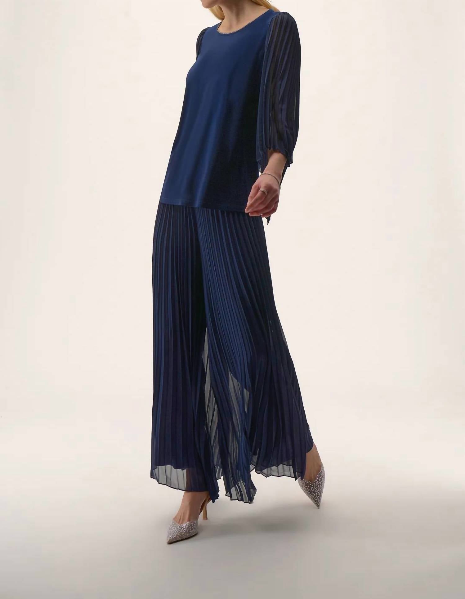 Joseph Ribkoff - Scoop Neck Long Pleated Sleeves Top