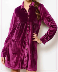 La Miel - Soft Velvety Button Down Collar Dress