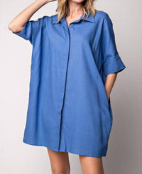 Easel Linen Shirt Tunic Dress - Plus in indigo - women's dress