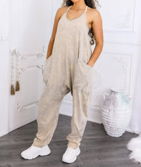 Surelymine - Mineral Wash Jumpsuit Relaxed Fit Pocket Overalls