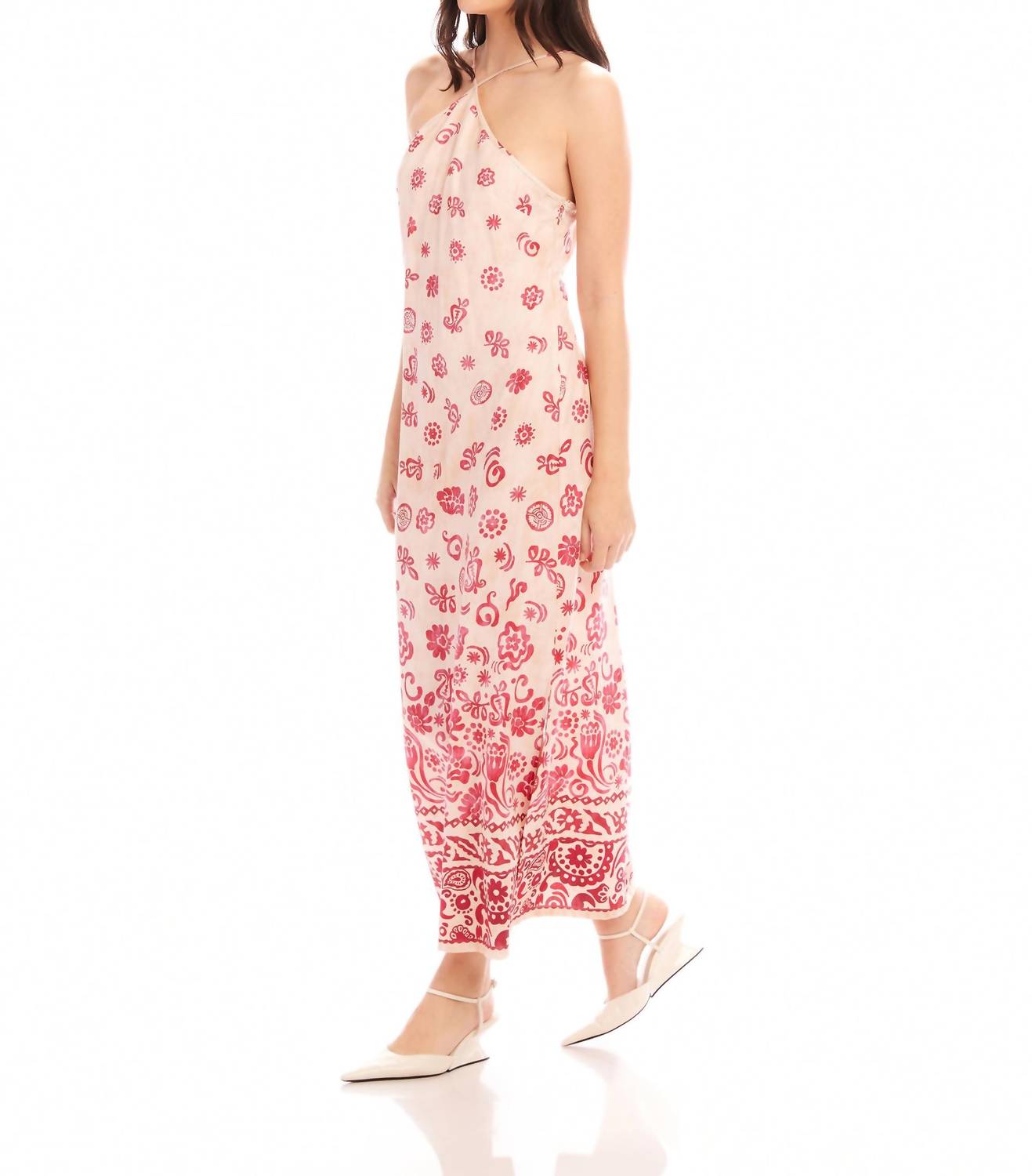 Fifteen Twenty Jaylen Twill Midi Dress in watercolor border print - women's dress - detail view