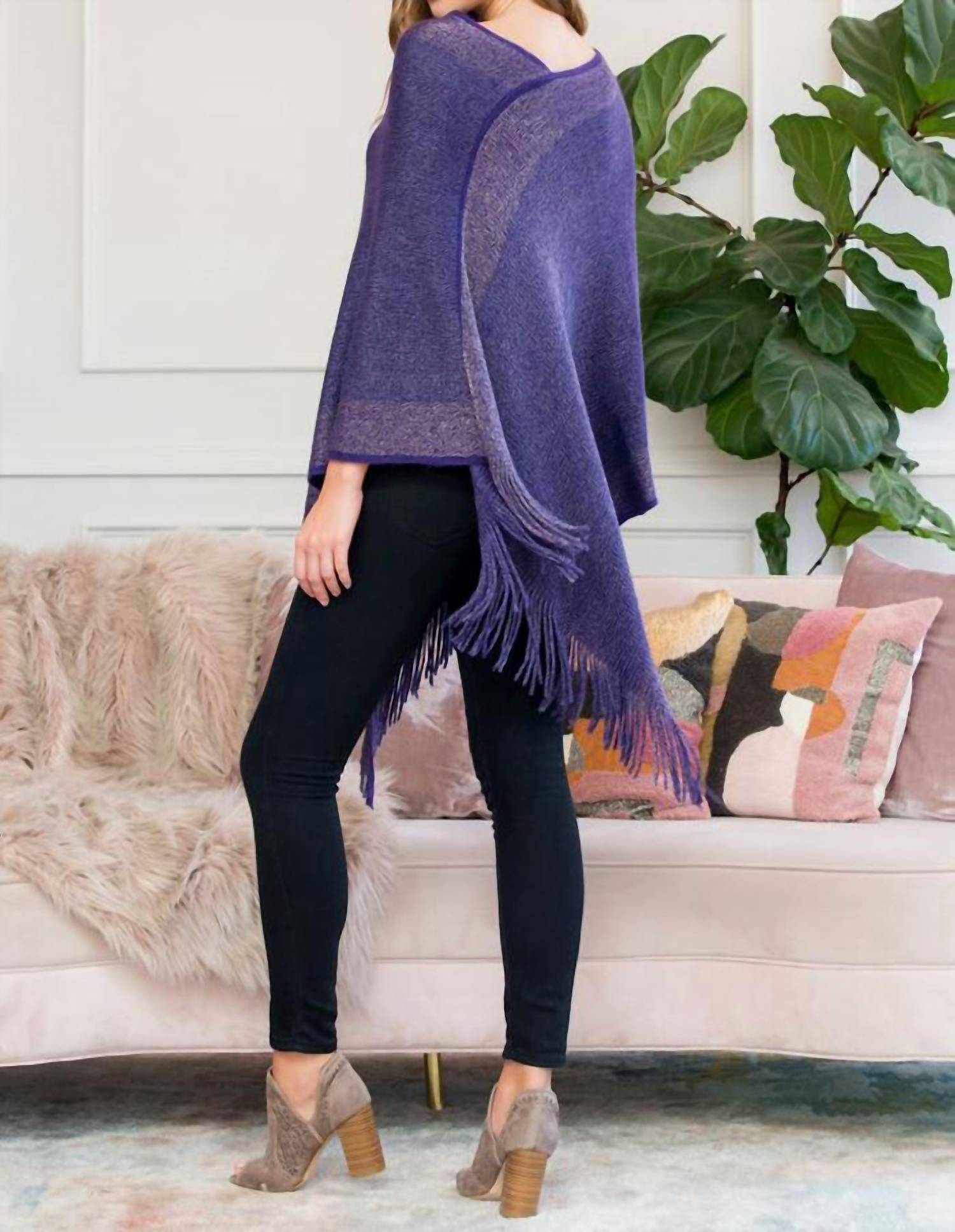 Riah Fashion - Ultra Soft Two Tone Fringe Poncho