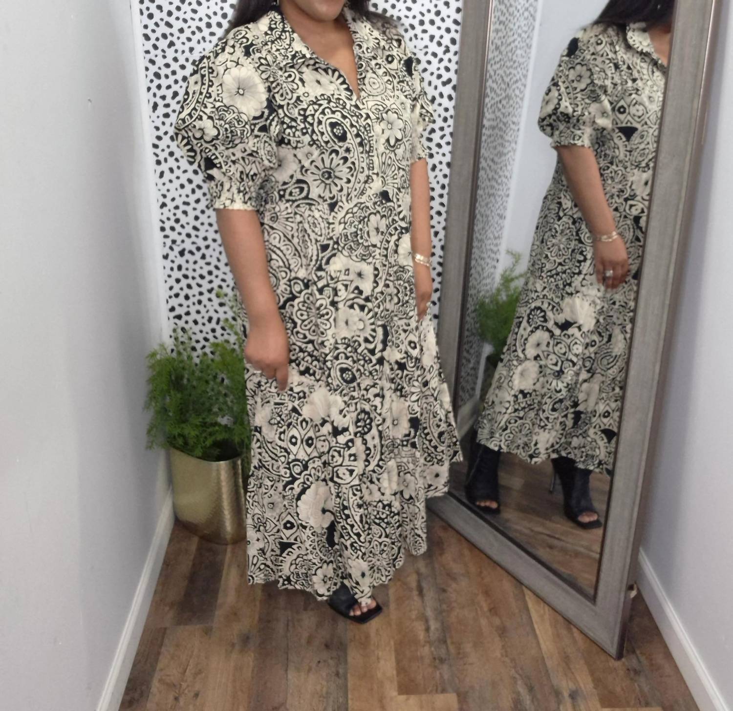 Umgee - Two Tone Print A-line Tiered Dress