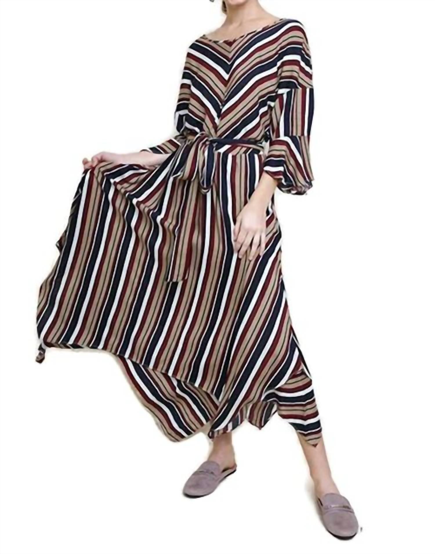 Umgee - Striped Bell Sleeve Maxi Dress