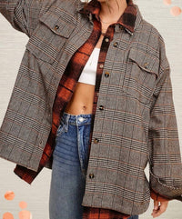 La Miel - Classic Button Down Plaid Jacket with Side Pockets