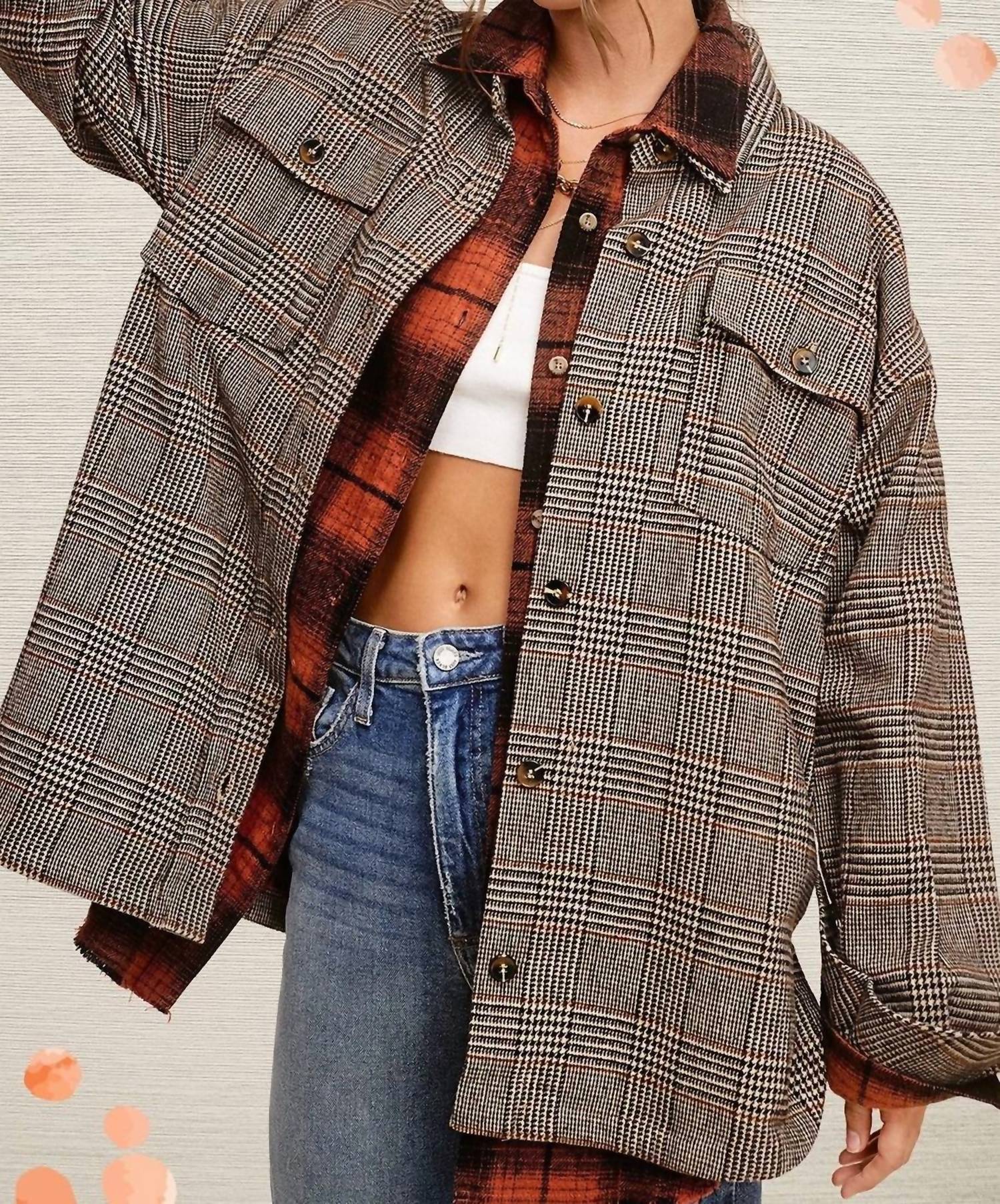 La Miel - Classic Button Down Plaid Jacket with Side Pockets