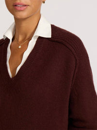 Brochu Walker V-Neck Layered Pullover Sweater in cordovan - women's sweater - view 4