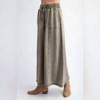 Easel Mineral Washed Cargo Skirt in olive - women's skirt - detail view