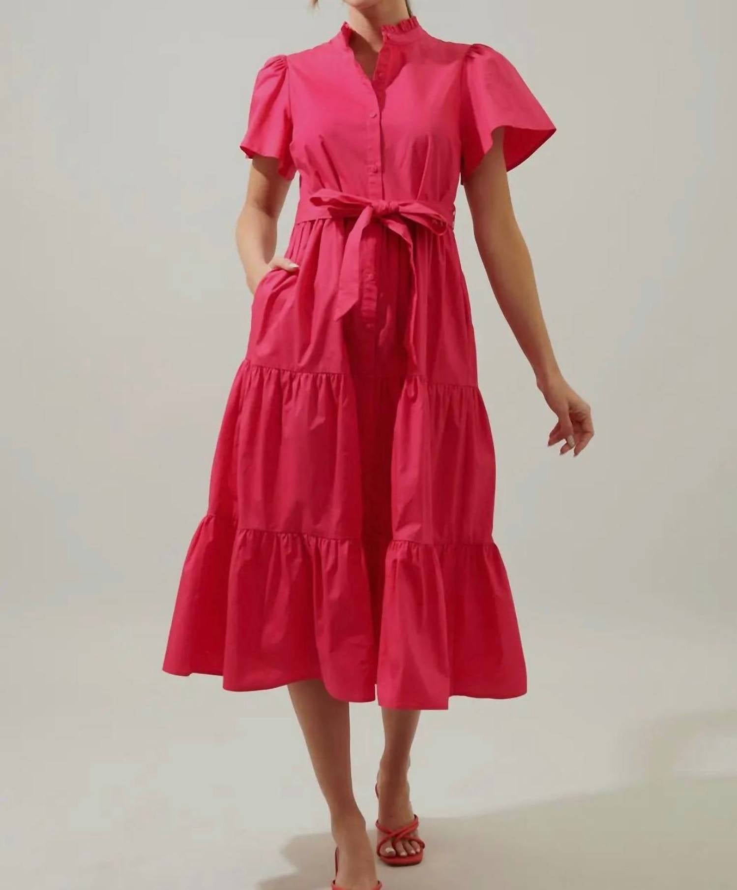 Sugarlips - Bellucci Poplin Button Front Tiered Midi Dress