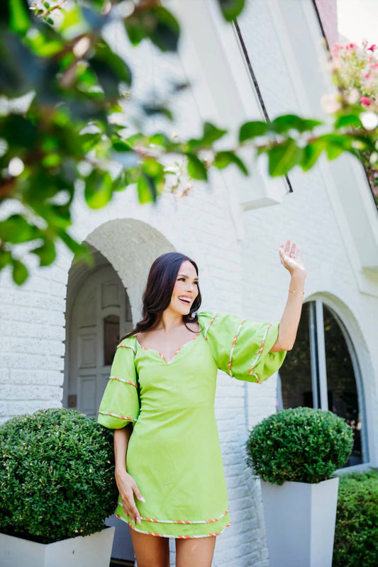 Karlie - Multi Trim Sweetheart Puff Sleeve Dress