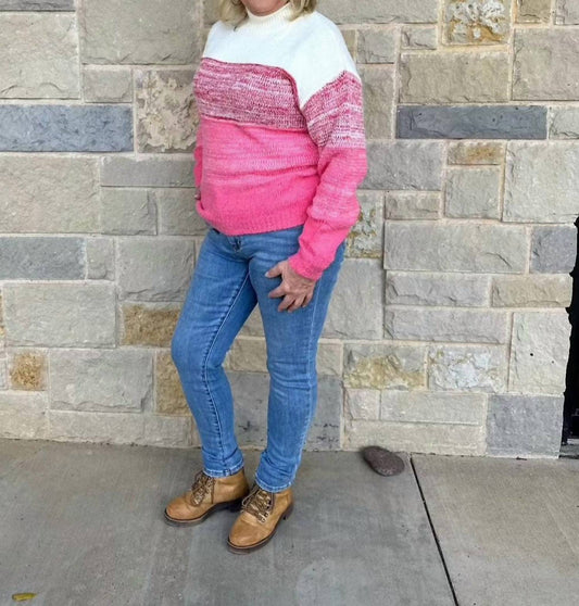 Umgee - Color Block Mock Neck Knitted Pullover Sweater