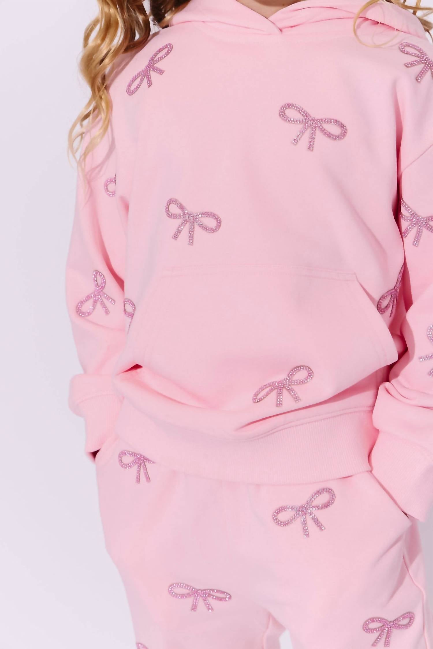 Lola + The Boys - Girls Pretty In Crystal Bows Hoodie And Joggers Set