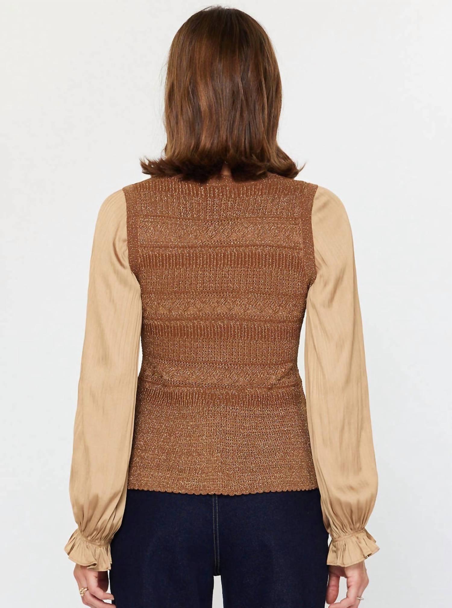 Current Air - Gathered Sleeve Knit Sweater Top
