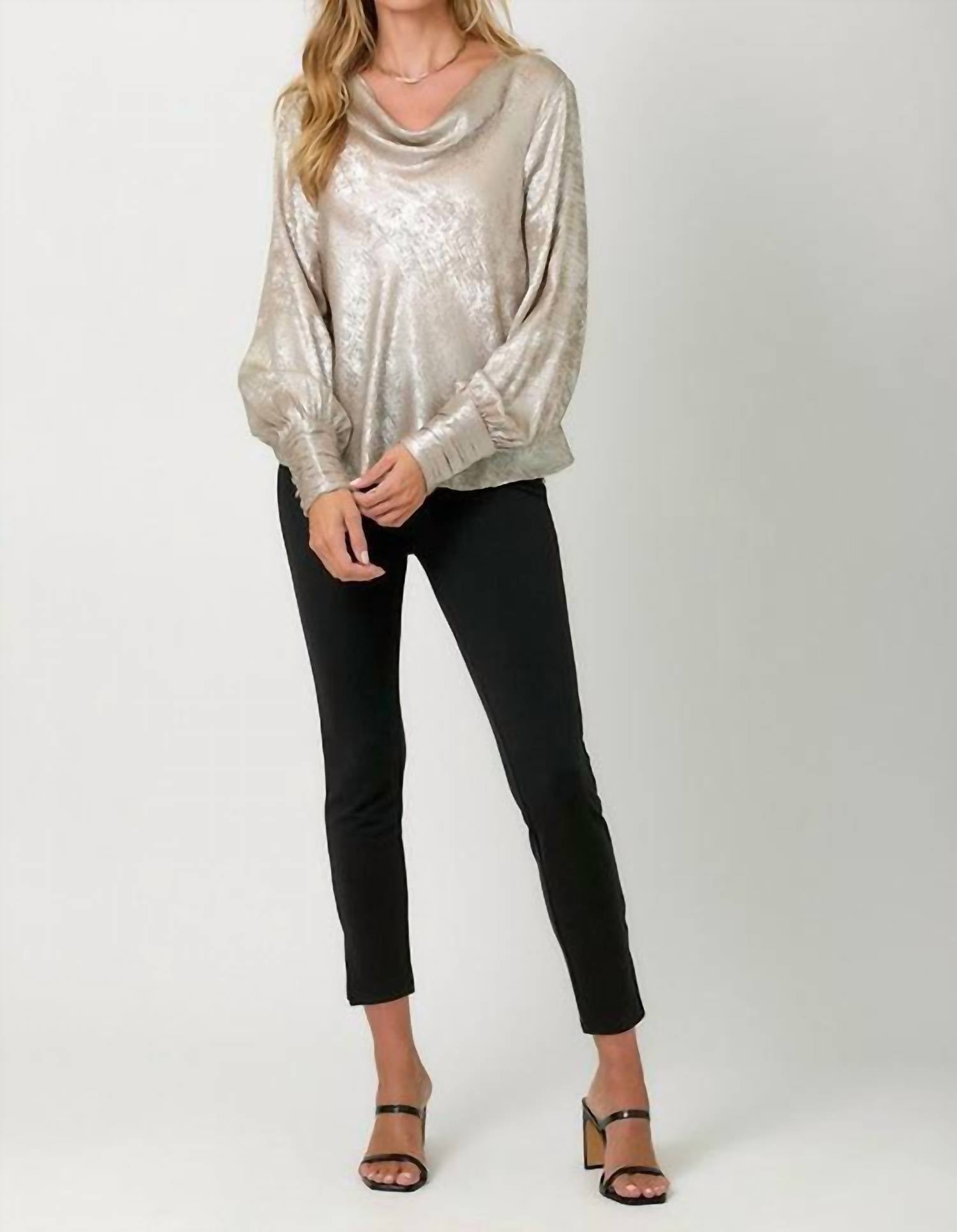 Mystree - Metallic Cowl Neck Blouse