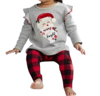 Mudpie - Girl's Santa Floral Tunic & Check Legging Set