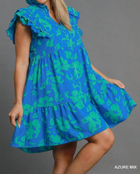 Umgee - Floral Print With Scalloped Edges Mini Dress - Plus