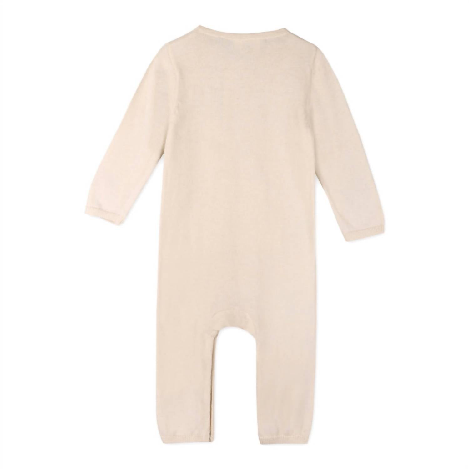 VIVERANO Organics Kid's Milan Pastel Kangaroo Pocket Jumpsuit in cream - kids' item - detail view