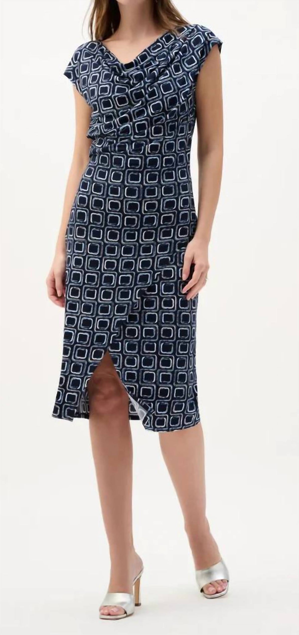 Joseph Ribkoff - Silky Knit Geometric Print Sheath Wrap Dress