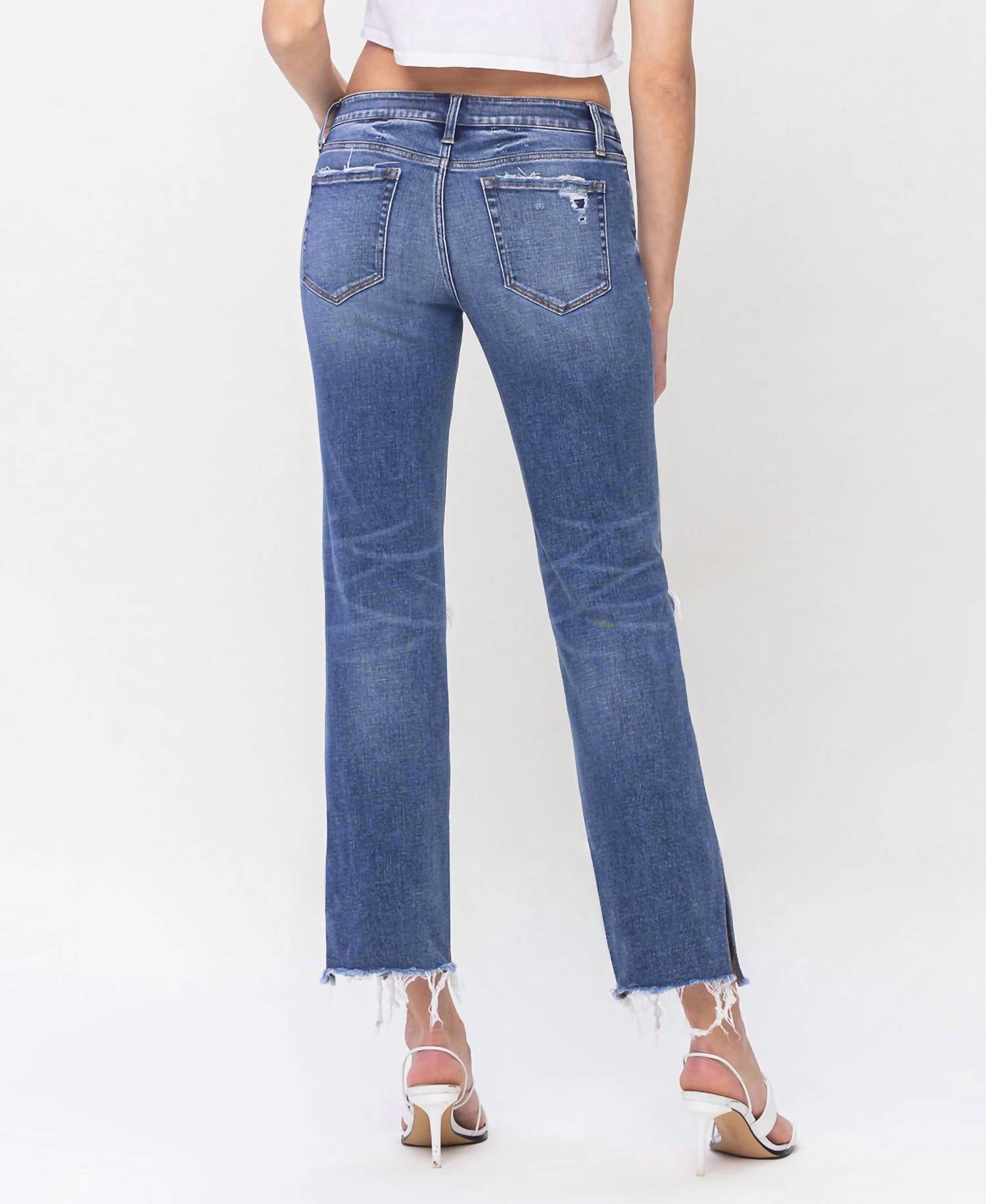 Flying Monkey - Novelty Low Rise Distressed Split Hem Straight Jeans