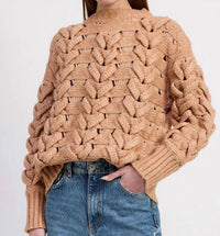 En Saison Elizabeth Cable Sweater in beige - women's sweater - alternate view