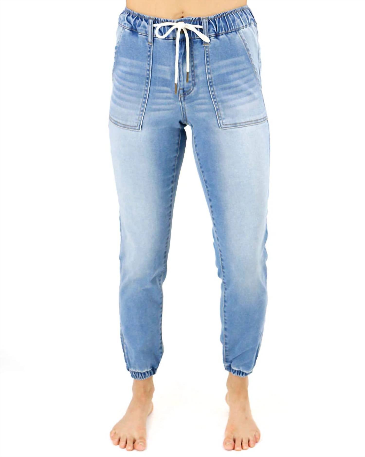 Grace and Lace Women's Denim Joggers in light mid wash - women's pants