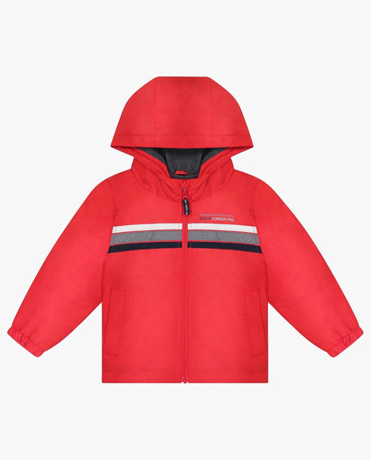 London Fog - Toddler Boys Zip Front Hooded Sporty Stripe Raincoat