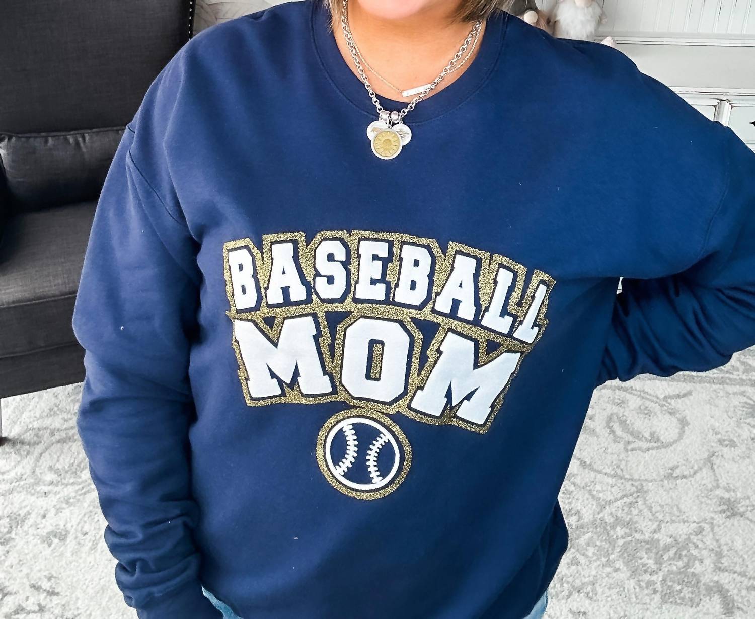 Southern Bliss - Baseball Mom Varsity Glitter Sweatshirt
