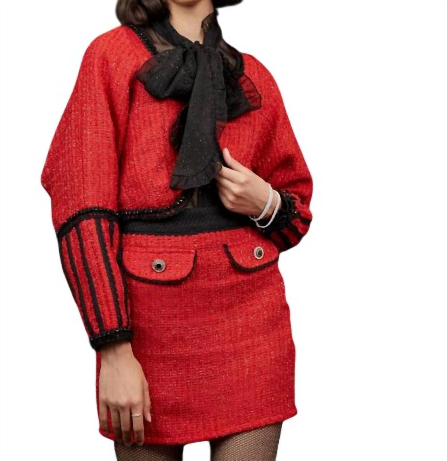 SISTER JANE Carina Tweed Pull-on Mini Skirt in red - women's skirt - view 4