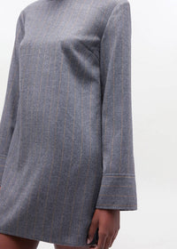 GANNI Brushed Wool Stripe Circle Collar Mini Dress in pewter - women's dress - alternate view