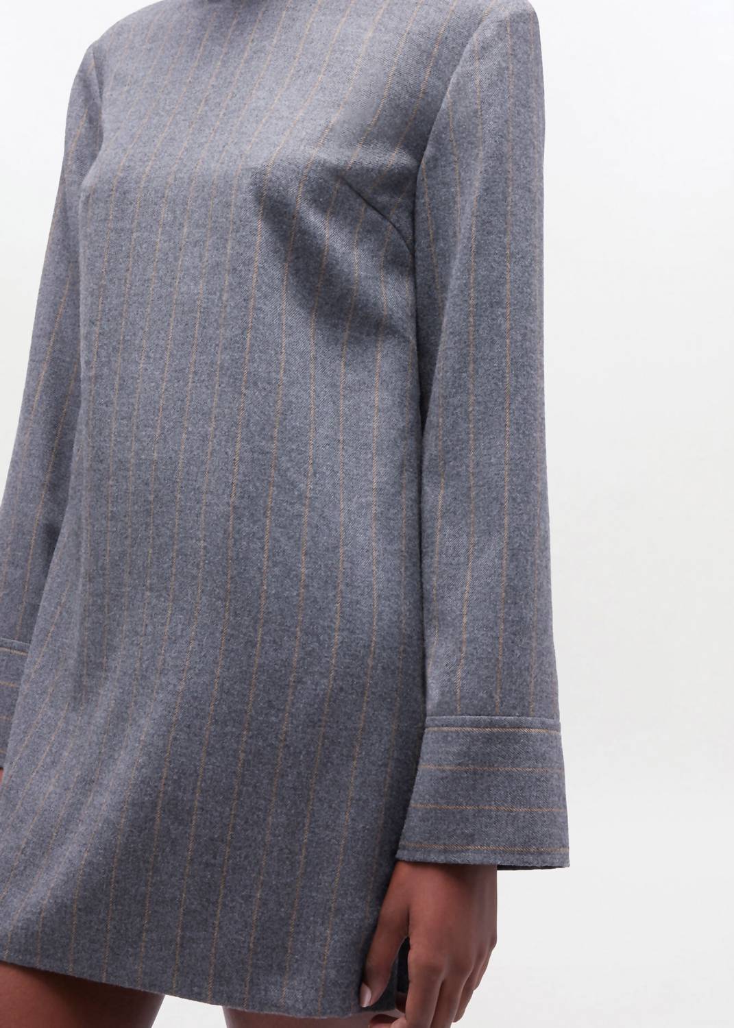 GANNI Brushed Wool Stripe Circle Collar Mini Dress in pewter - women's dress - alternate view