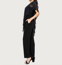 LAST TANGO Asymmetrical Chiffon Overlay Sleeveless Pantsuit in black - women's pants - detail view