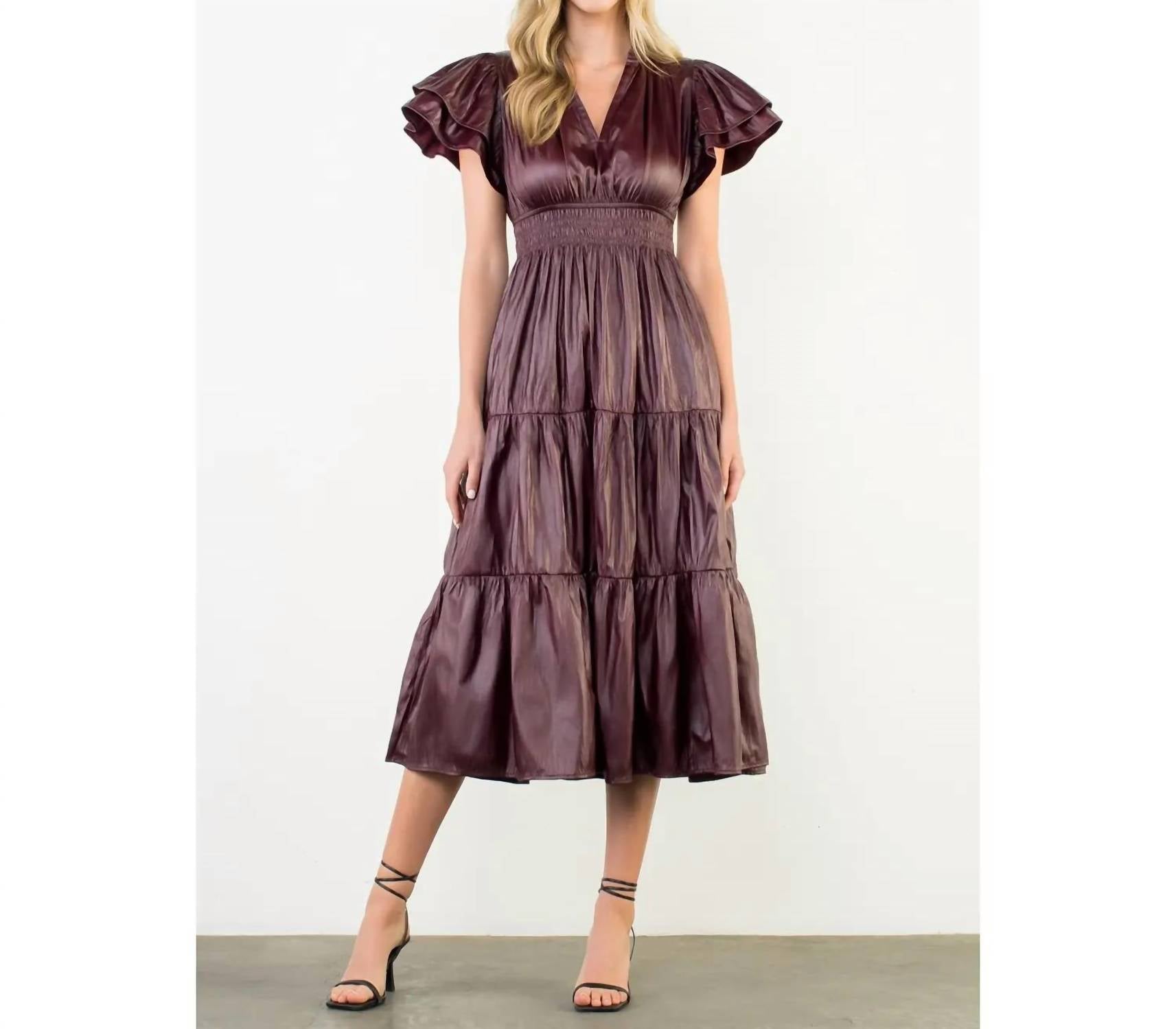 THML Merry Faux Leather Dress in merlot - women's dress